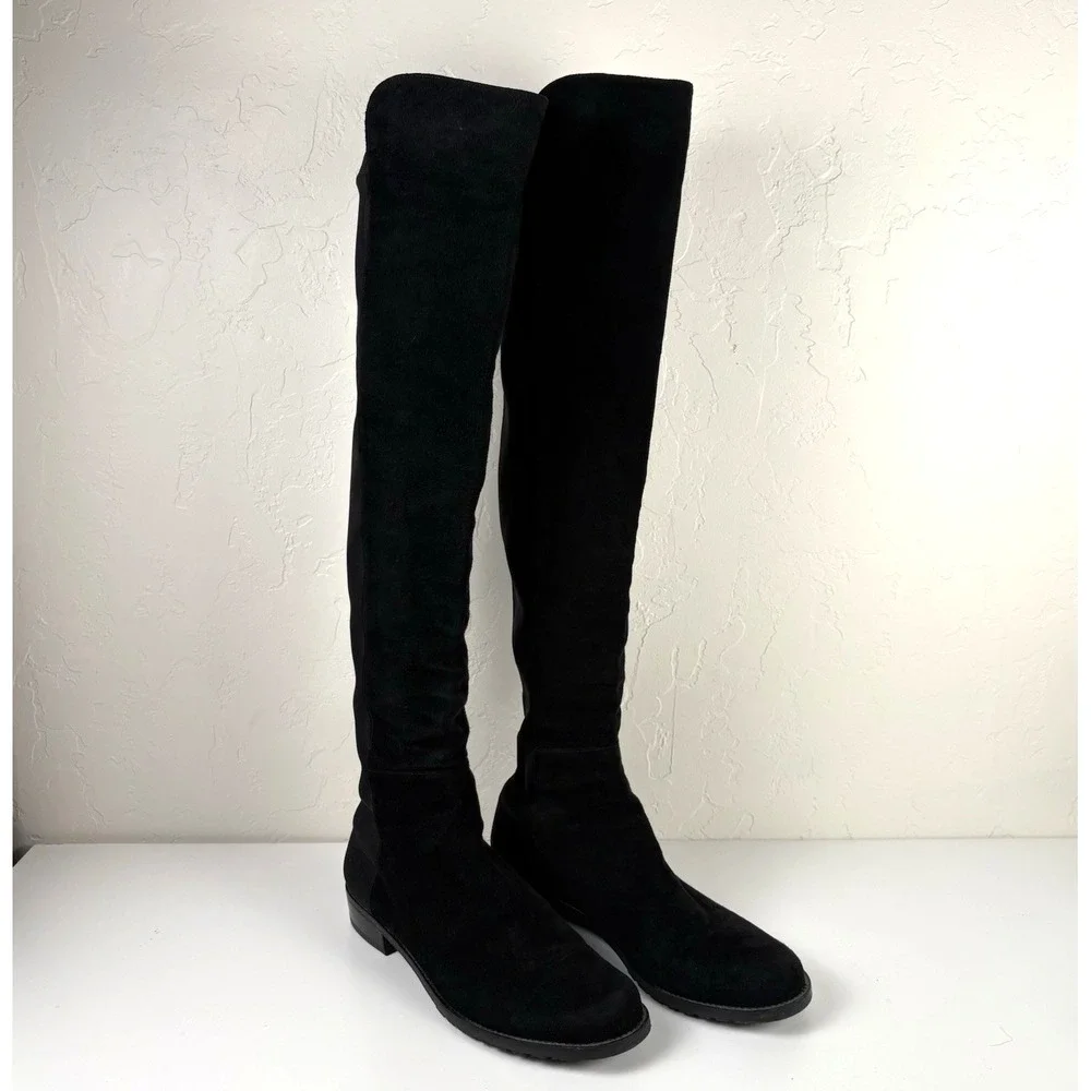 Stuart Weitzman 50/50 Over-the-Knee Boot Women's Size 7 1/2 Black‎ Suede